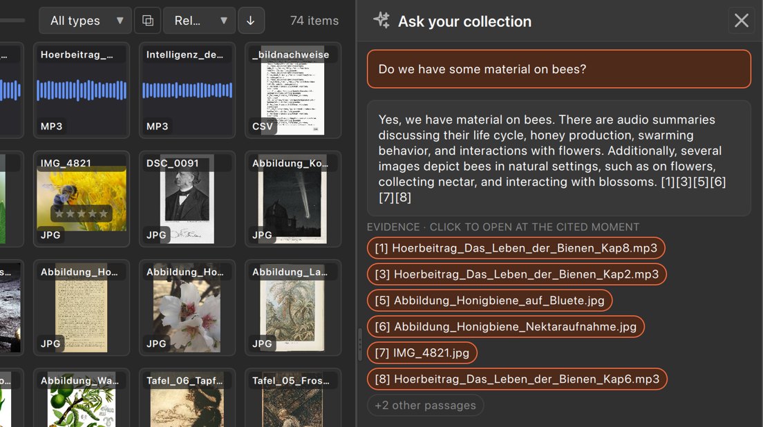 Colibri answers a question about the collection and lists the evidence